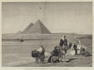 Onze Speciale Kunstenaar in Egypte, de Piramides tijdens een Overstroming van de Nijl door Charles Auguste Loye